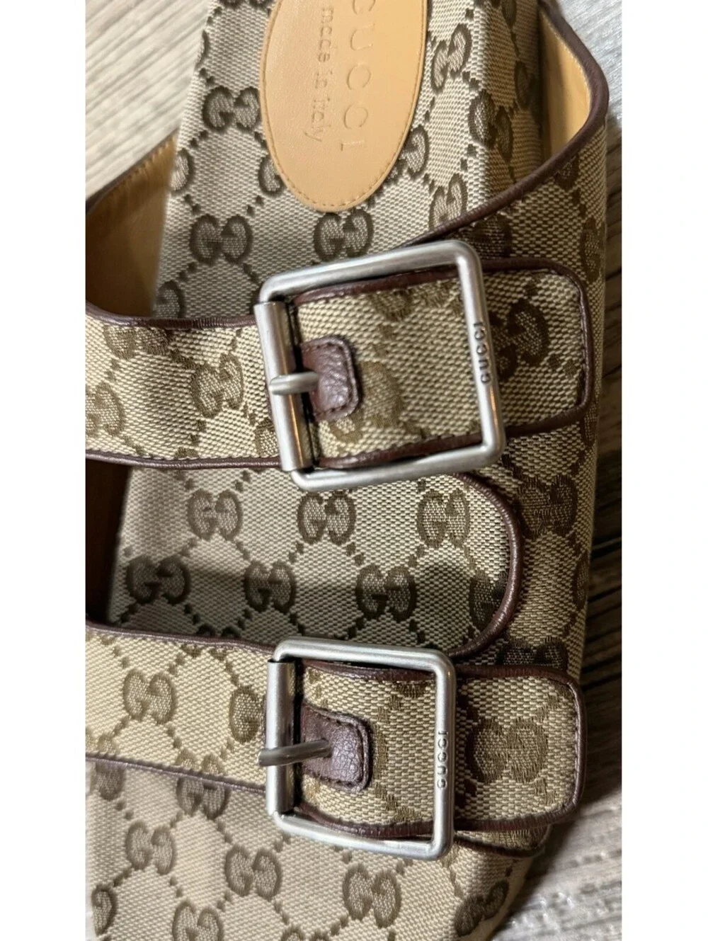 GUCCI  Men's GG Canvas Slide Sandal With Straps - Beige/Ebony 10 Uk 10.5 US